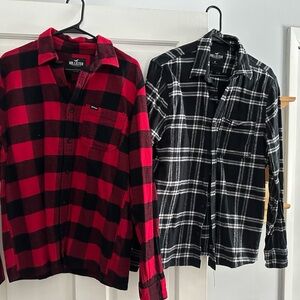 Hollister Men's Red and Black Plaid Shirt & black and white plaid